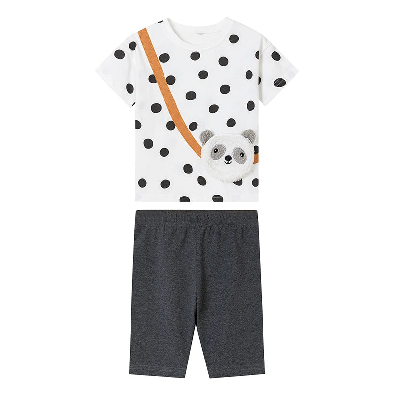 Girls Cute Panda Cartoon Design Summer Clothing Set childrensterritory