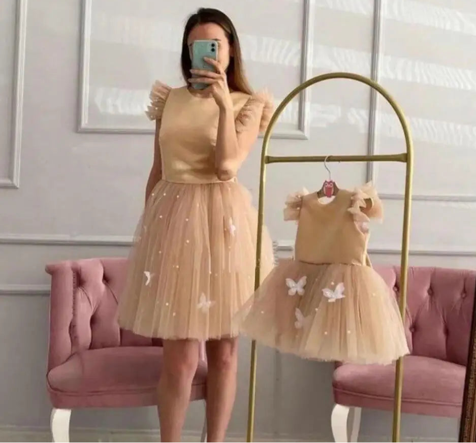 Mother Daughter Matching Tulle Birthday Party Gowns