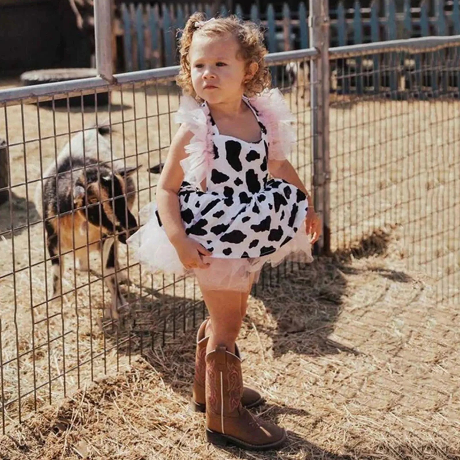 Toddler Baby Girls Romper Dress Infant Fashion Cute Cow Printed Tulle Clothes Newborn Sleeveless 3 6 Month Jumpsuit For Summer