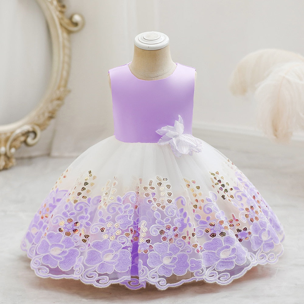 Cute Bow Golden Sequined Flower Birthday Dresses For Kids Girl childrensterritory
