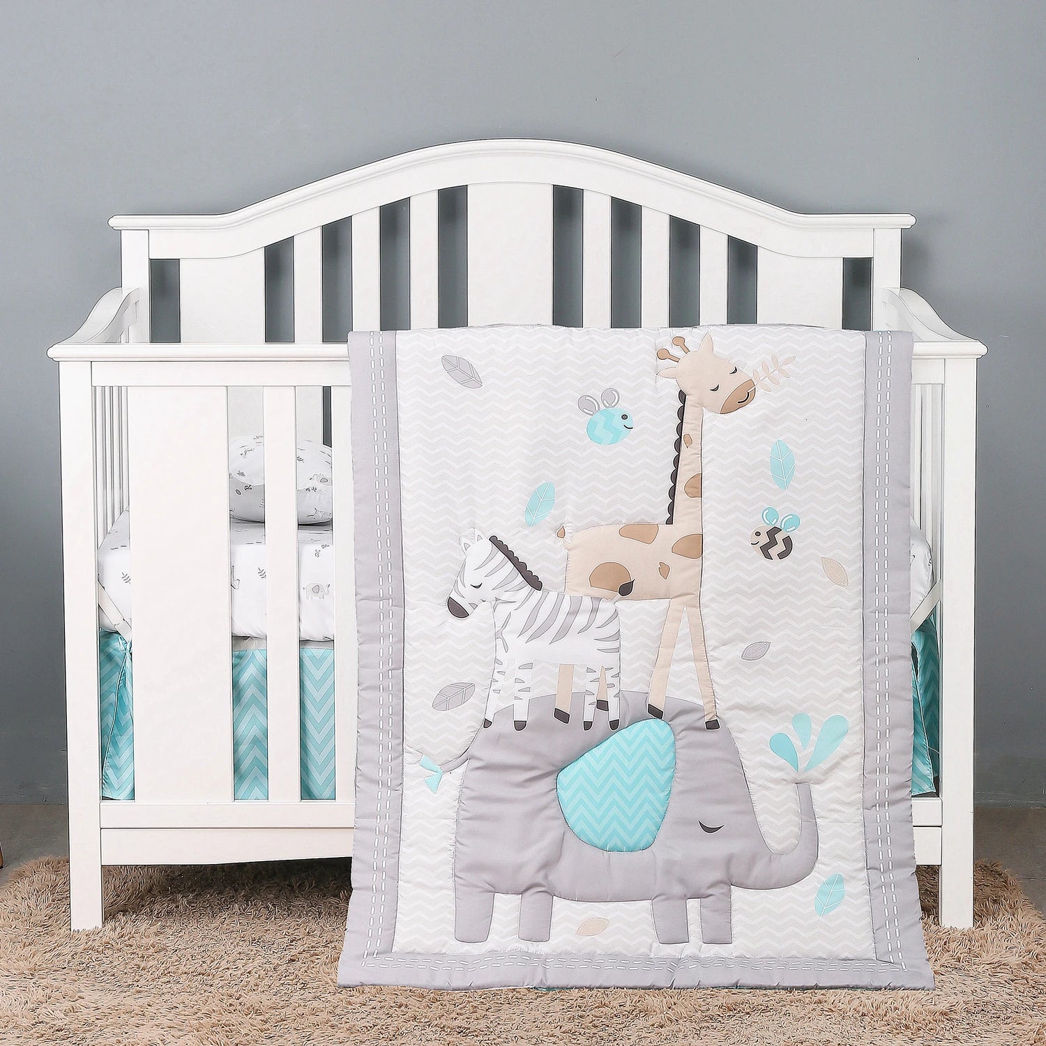 Cartoon Elephant Print 3Pcs Baby Bedding Set