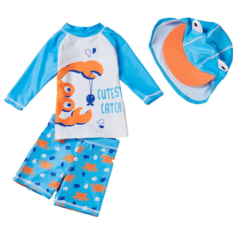 3pc Baby/Kids Boys Sun Protection Swimwear With Hat