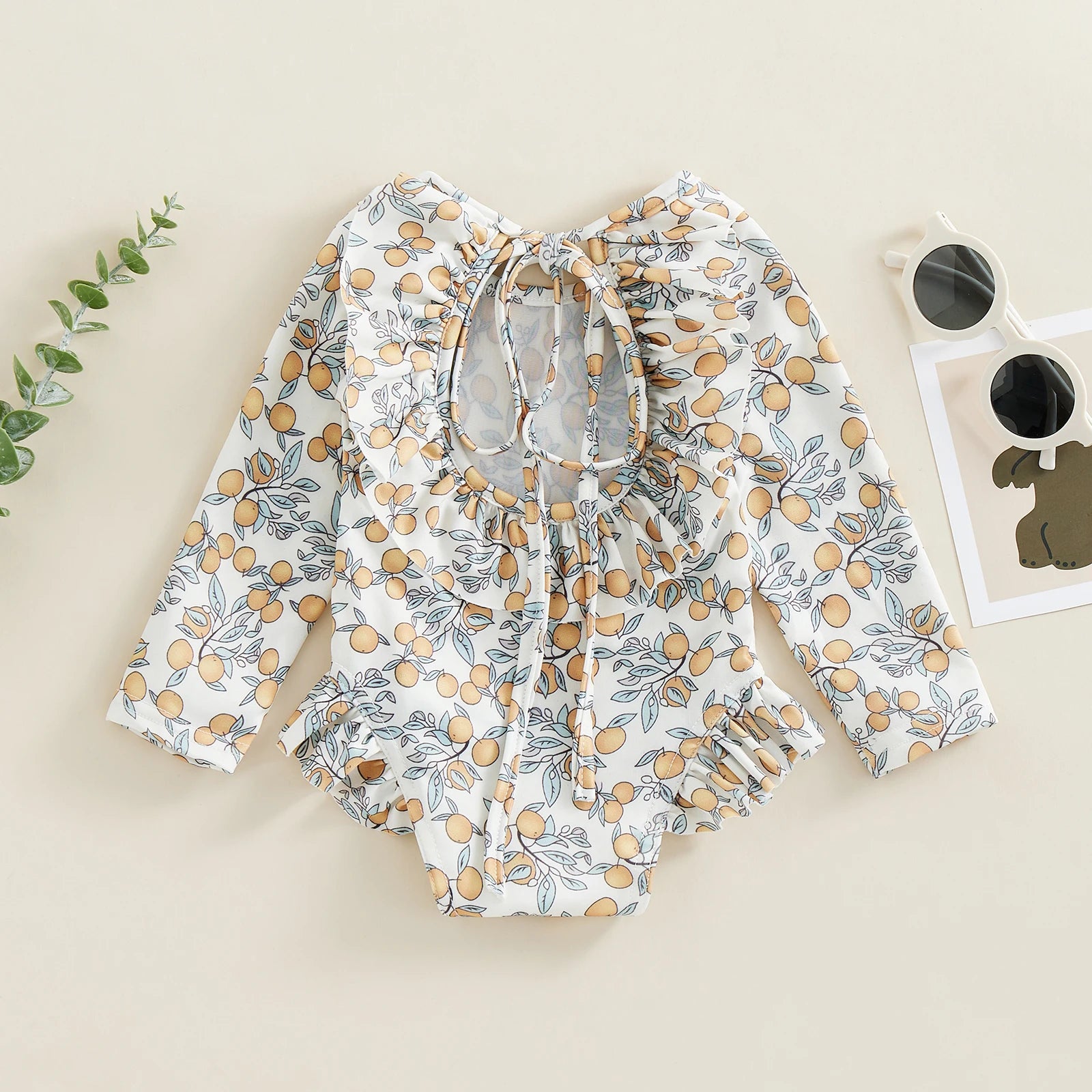 Floral Print Baby Girl Backless Long Sleeve Swimwear childrensterritory