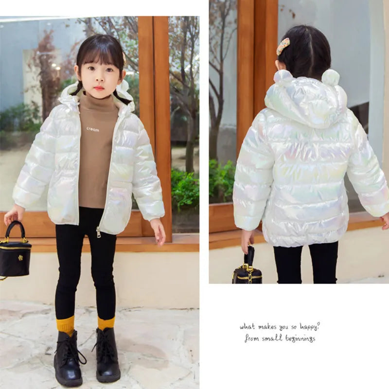 Bear Print Winter Hooded Jackets For Toddler Girls childrensterritory