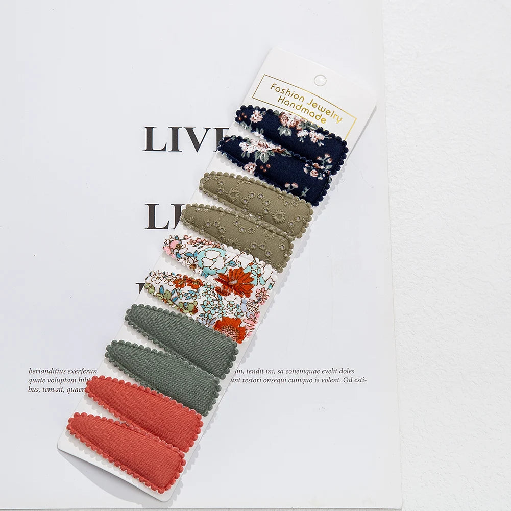 10 Pieces/Lot Flower Print Cotton Alloy Hair Clips Set childrensterritory