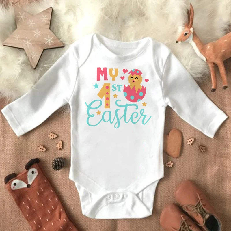 "My 1st Easter" Latter Print Baby Long Sleeve Easter Bodysuit childrensterritory