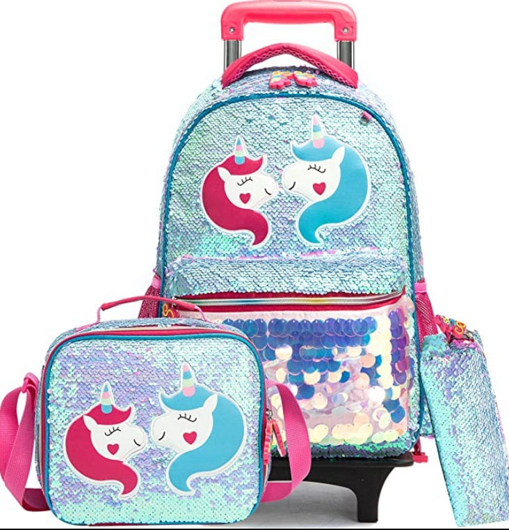 Cartoon Letter Print 16-Inch 3-Piece Set of Kids School Trolley Backpack childrensterritory