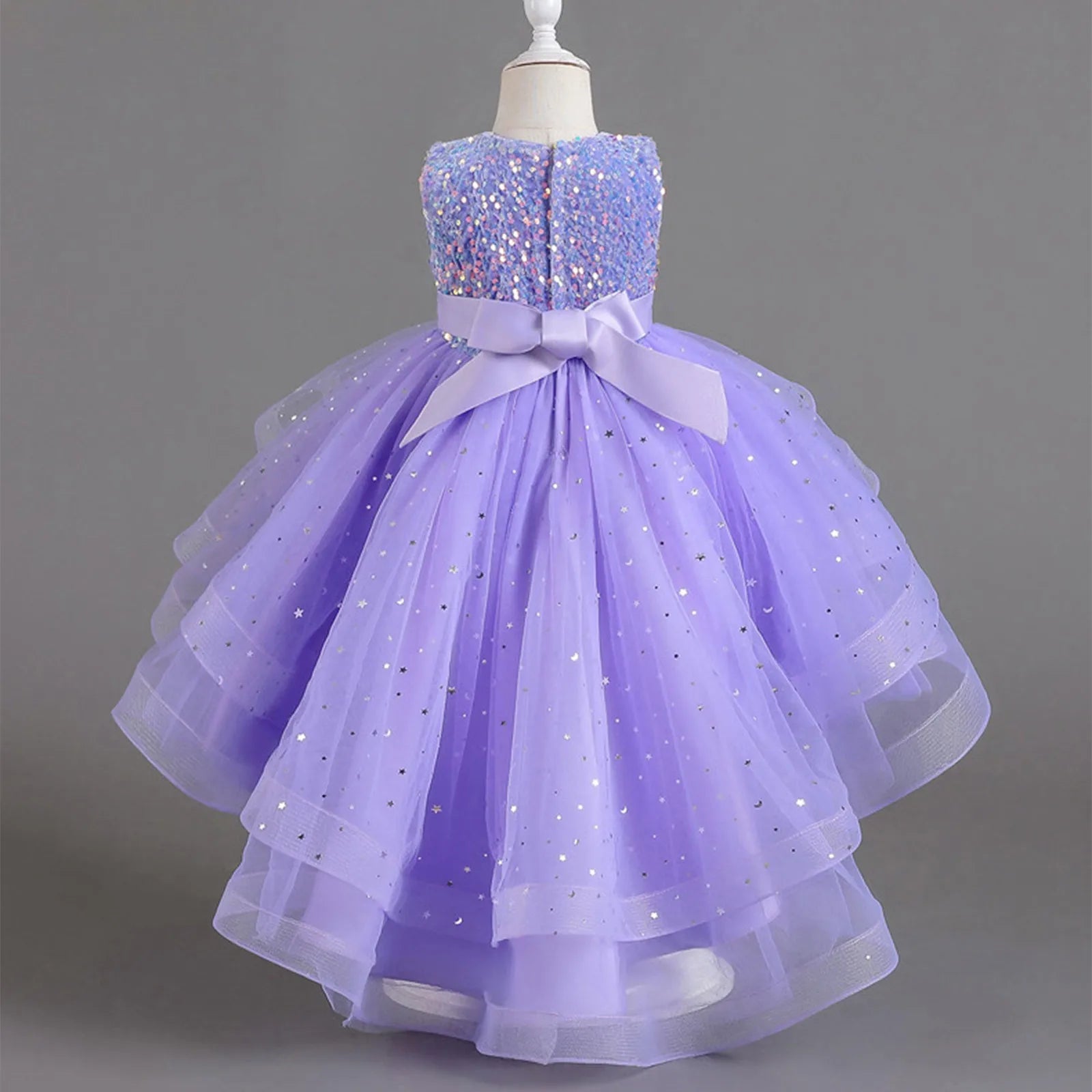 Sleeveless Sequins Design Kids Girls Party Trailing Dresses