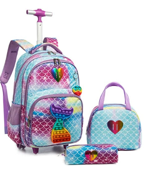 Kids 3pcs Rolling School Backpack Set with Lunch Bag and Pencil Case childrensterritory
