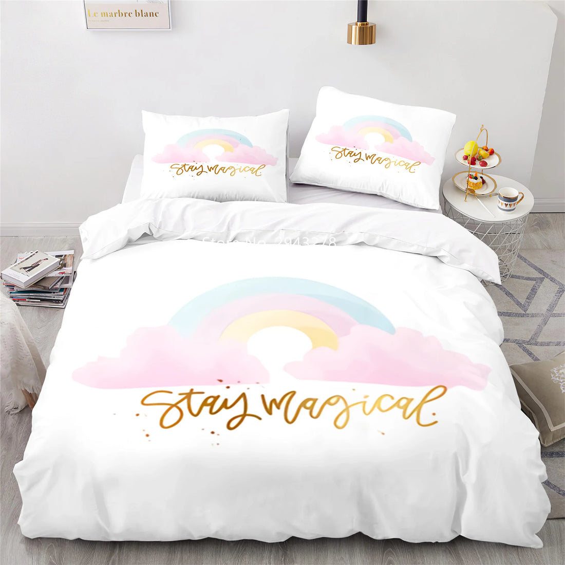 Rainbow Print Lovely Duvet Cover Pillowcase Kids Bedding Set