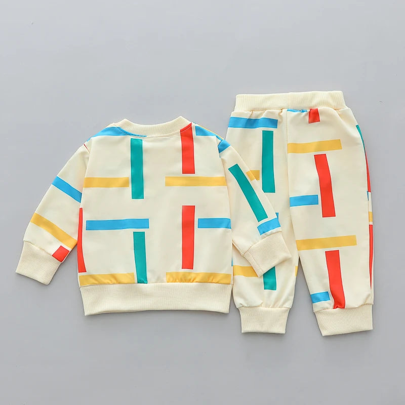 Color Stripe Print Long Sleeve Pullover and Pants Set for Infant childrensterritory