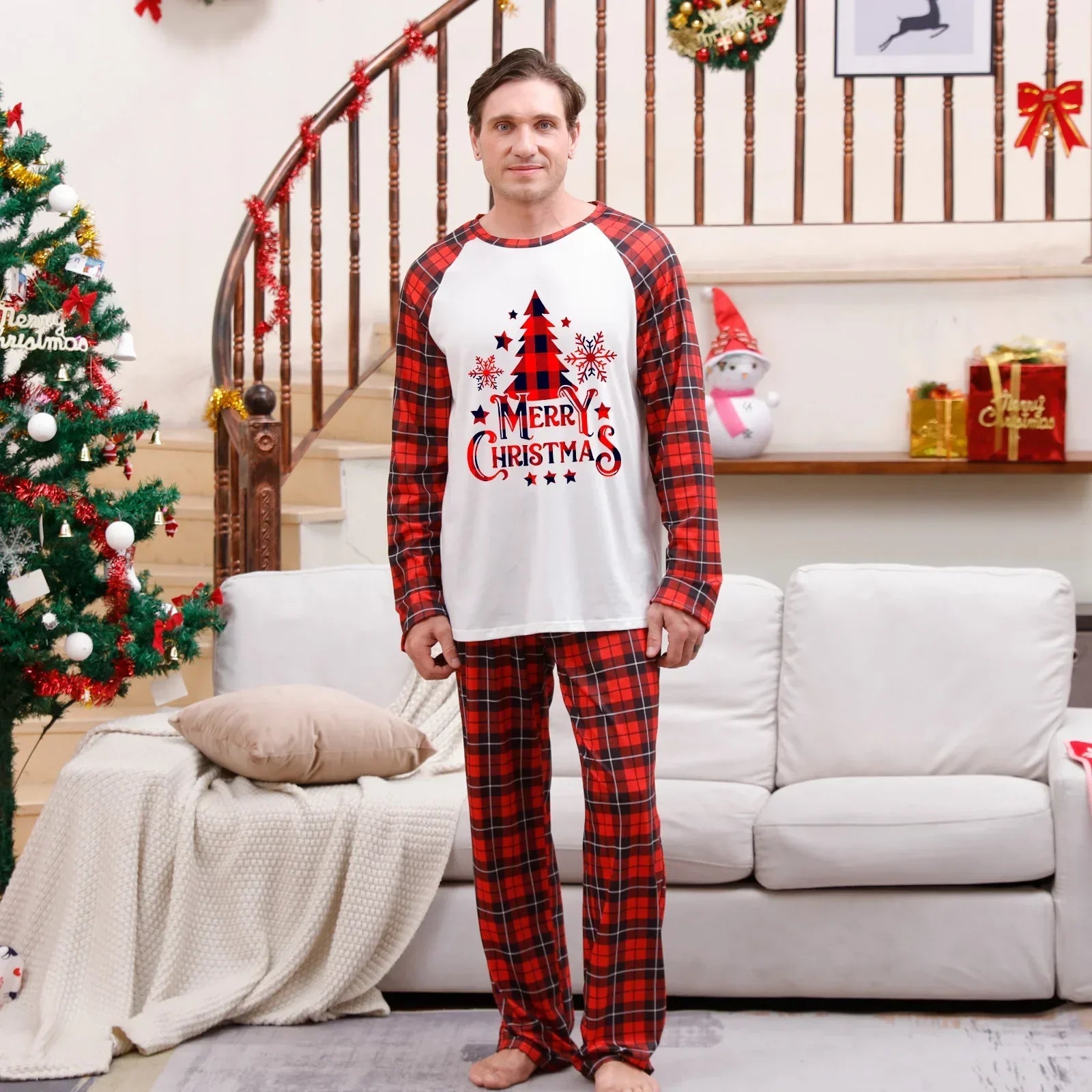 Santa Tree Print Soft Warm Christmas Pyjamas Set for Family