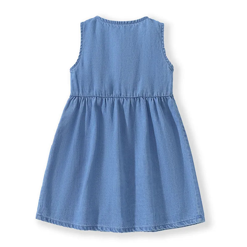 Kids Girls Sleeveless Unicorn Appliques Denim Party Dress childrensterritory