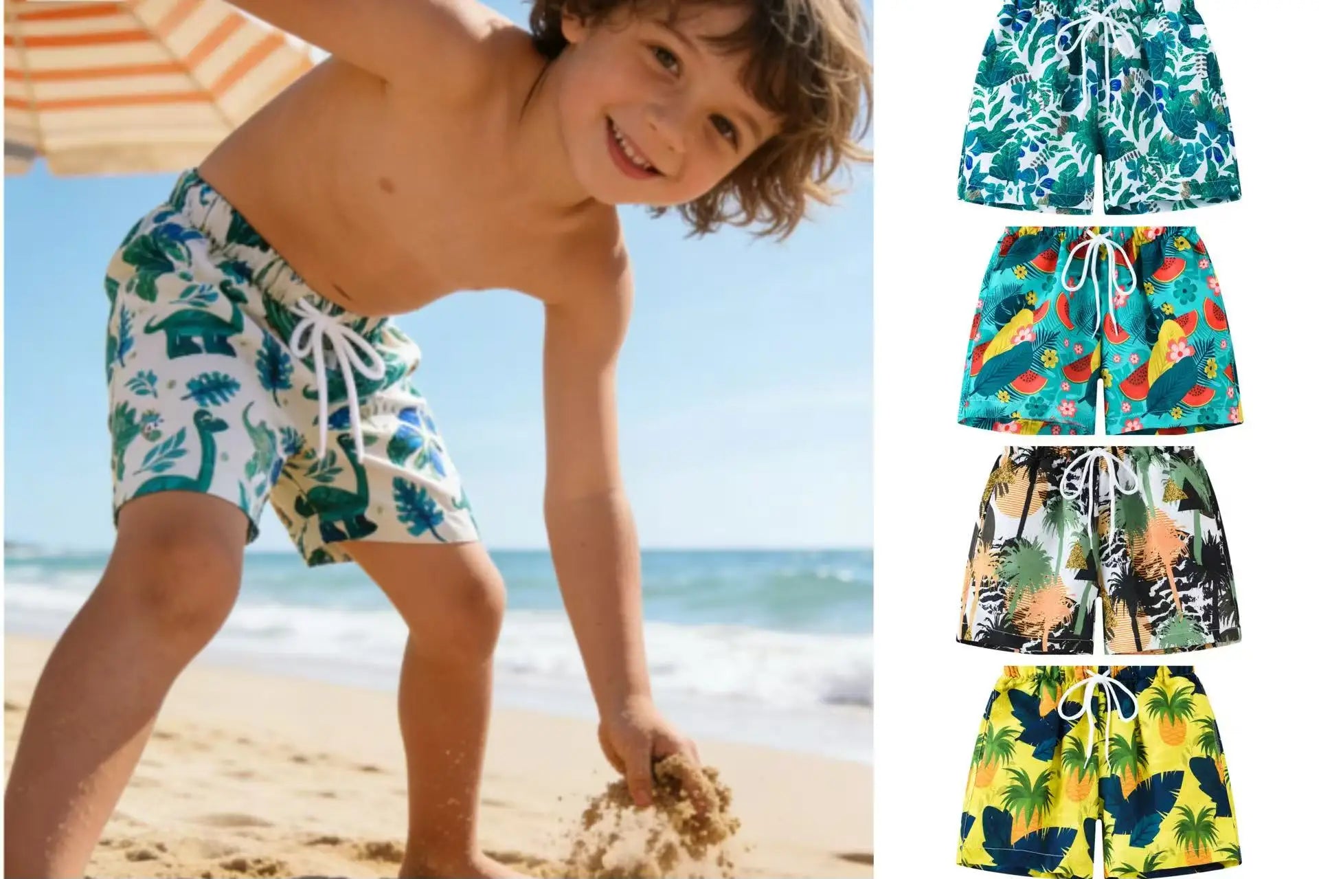 Kids Boys Cartoon Print Quick Dry Swim Shorts