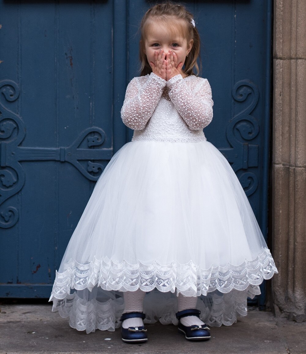 White Lace Girls Tulle Big Bow Princess Dress for First Communion childrensterritory