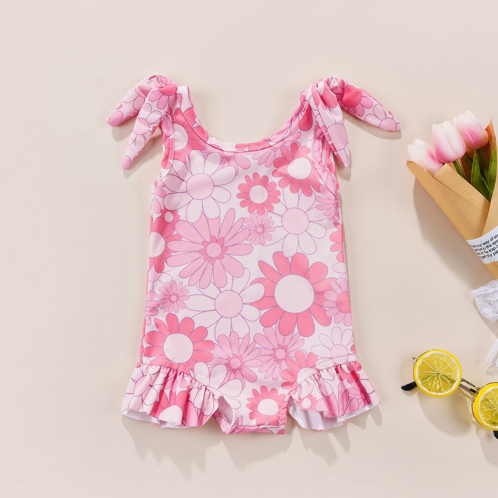 Sleeveless Toddler Girl Floral Loose Bodysuit childrensterritory