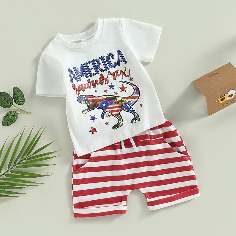Letters Dinosaur Print Baby/Kids Boys 4th of July Clothing childrensterritory