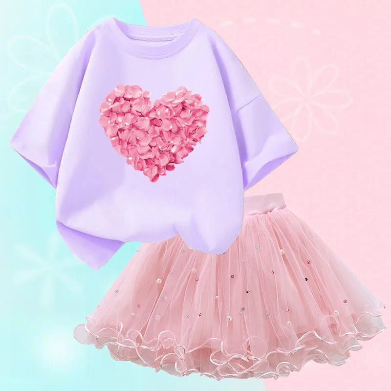 Kids Girls Flamingo T-Shirt & Mesh Skirt Pretty Outfits childrensterritory