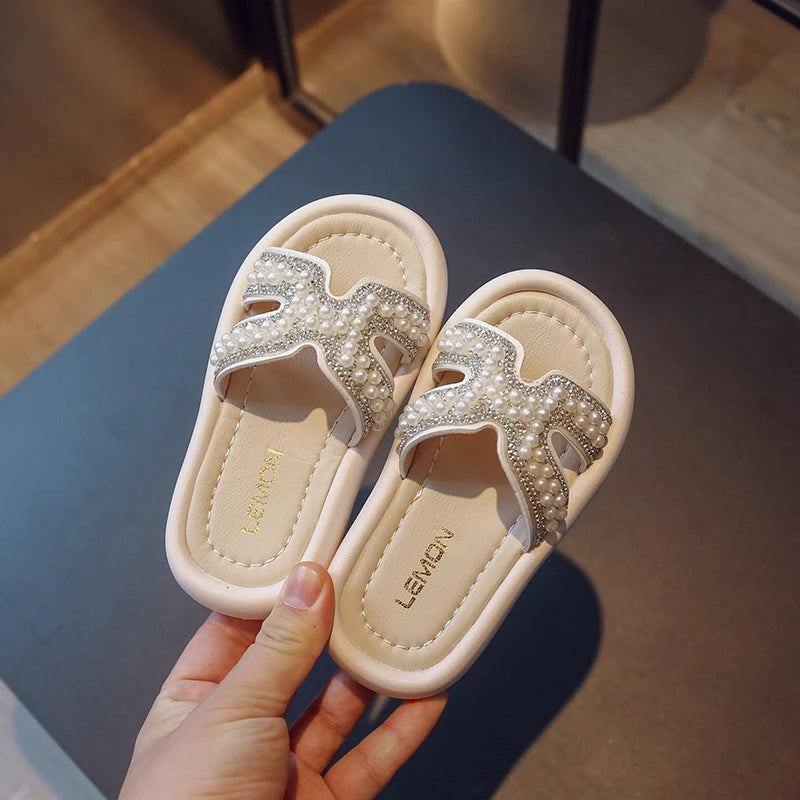 Classic Baby/Kids Girls Pearls Beading Summer Slippers