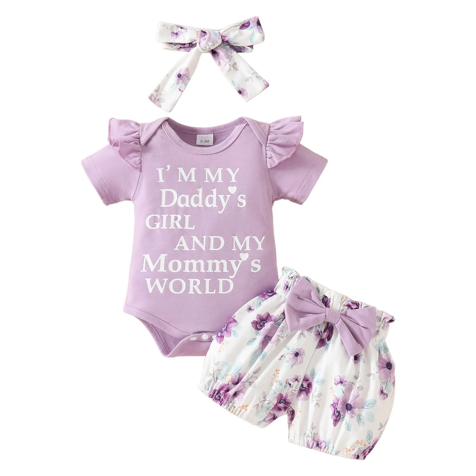 Letters Print Romper and Flower Shorts Set for Baby Girl