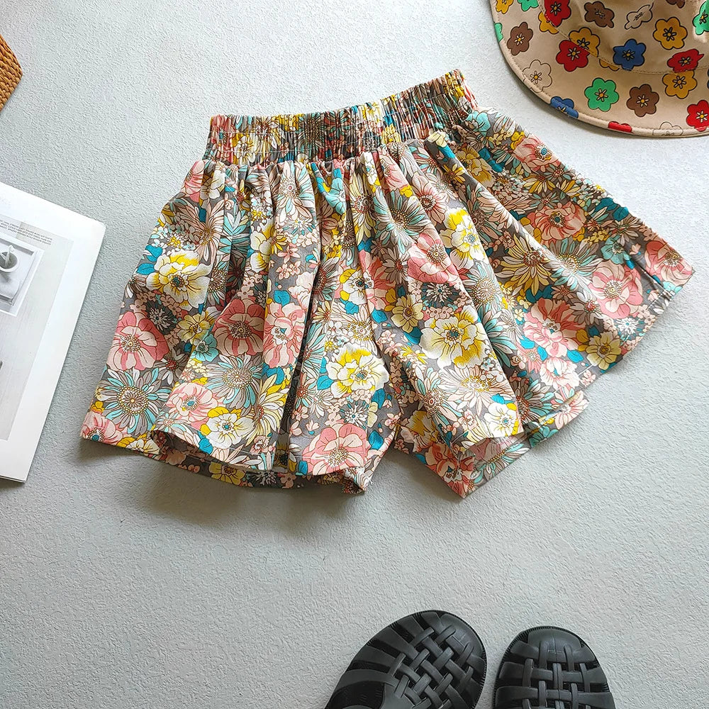 Kids Girls Floral Wide-Leg Beach Shorts for Summer childrensterritory
