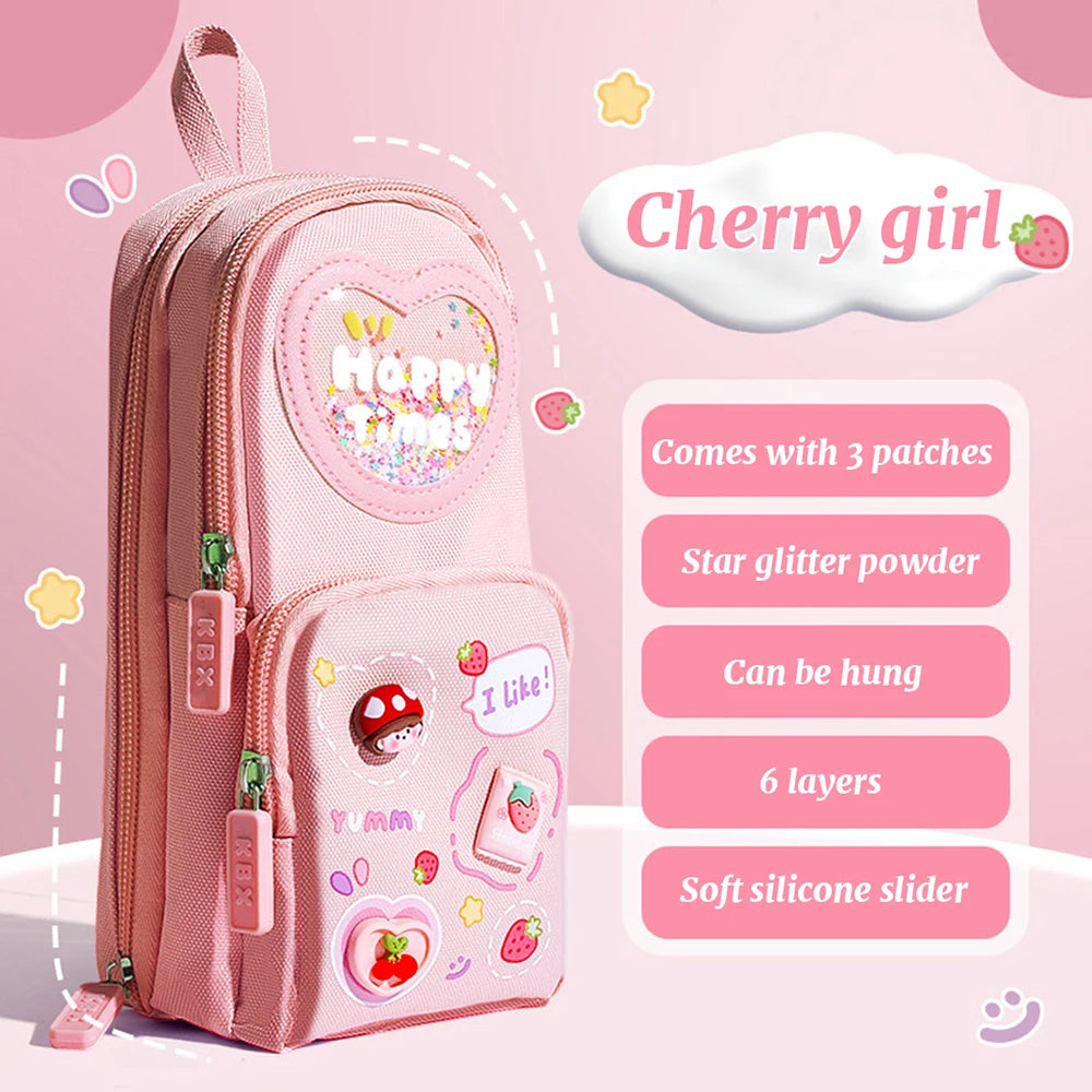 1pcs Patch Design Large Capacity Canvas Pencil Bag for Girls