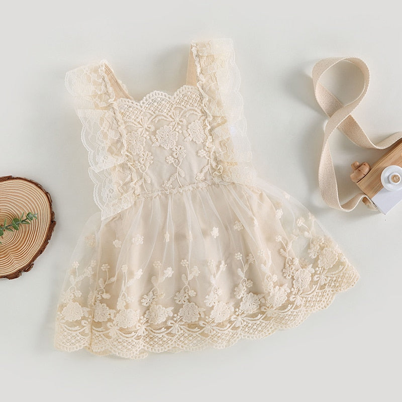 Kids Girls Backless Floral Embroidery Princess Dress childrensterritory