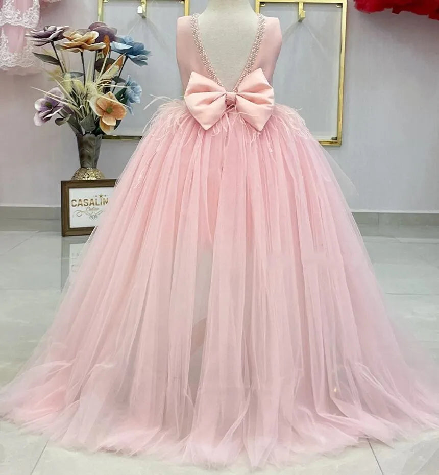 Elegant Tiered Tulle Backless Kids Girls Party Prom Dress childrensterritory
