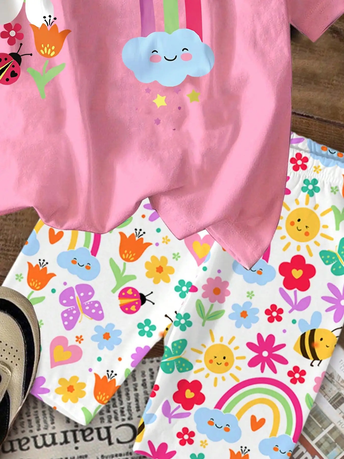 Cartoon Rainbow Design Little Girls Cotton Top