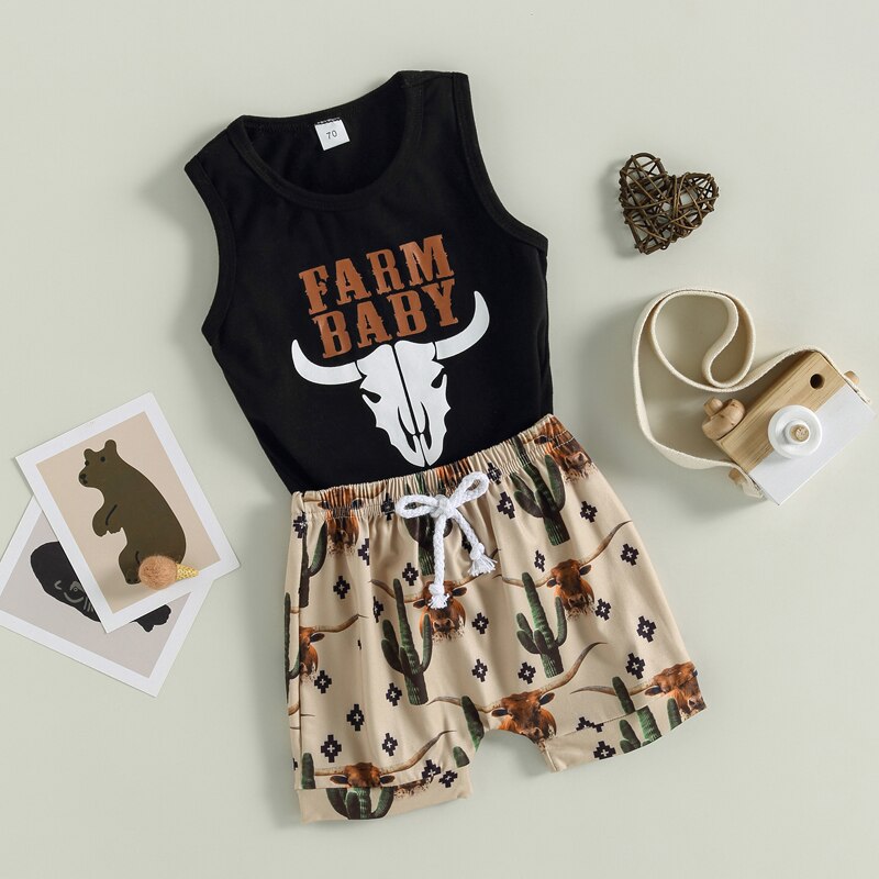 Baby Boy Printed Sleeveless Tank Tops and Shorts Set childrensterritory