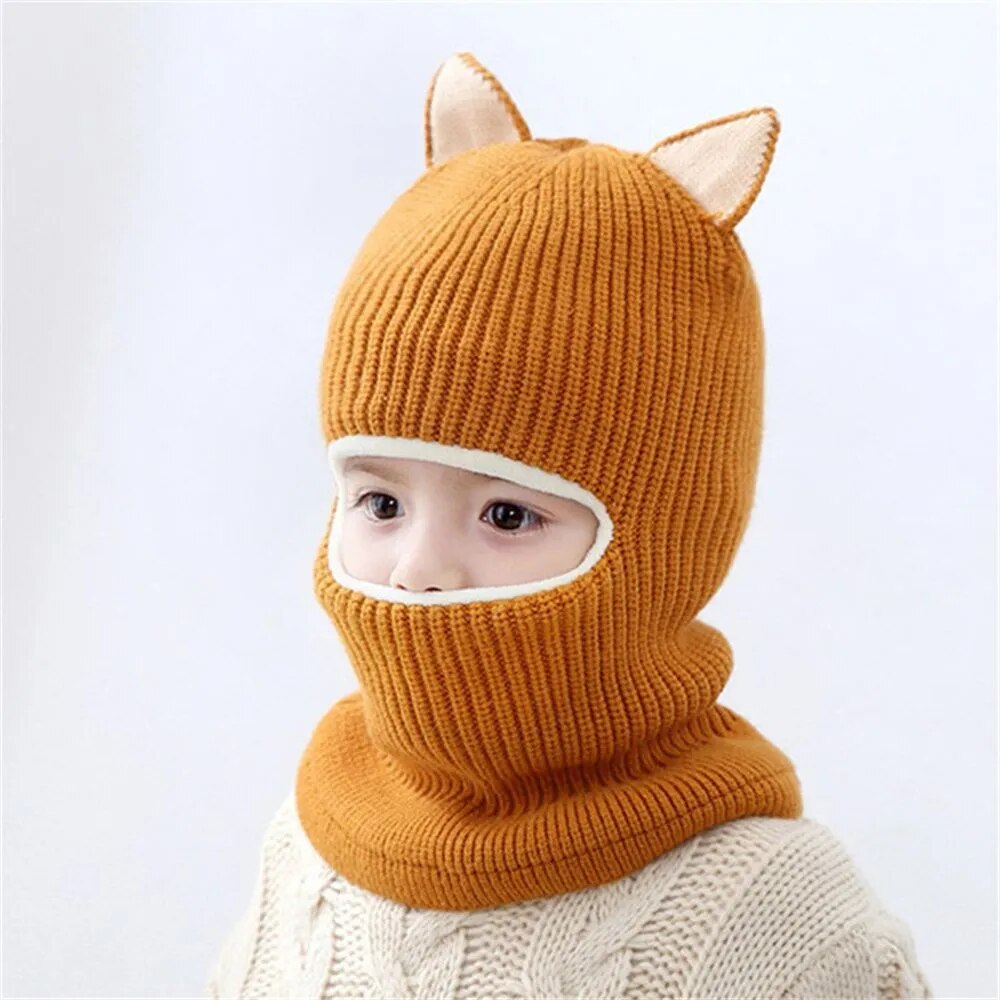 Kids Warm Knitted Plus Fleece Beanie with Face Cover childrensterritory