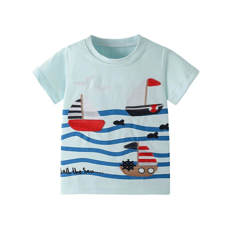 Kids Boys Ship Prints Cotton Short Sleeve T-shirt