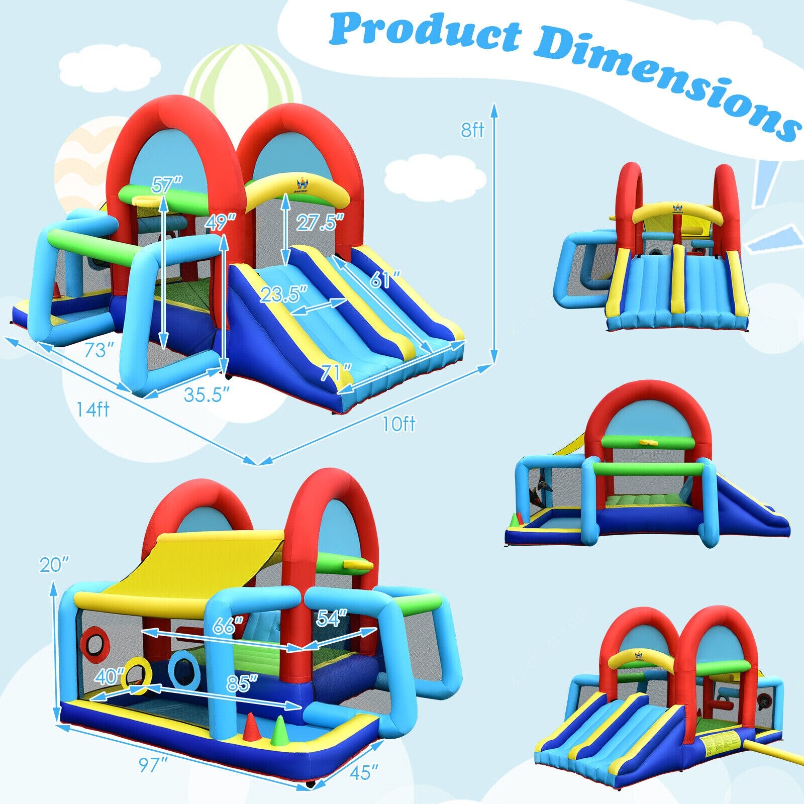 Kids Bouncy Jumping Castle w/ Dual Slides Without Blower childrensterritory