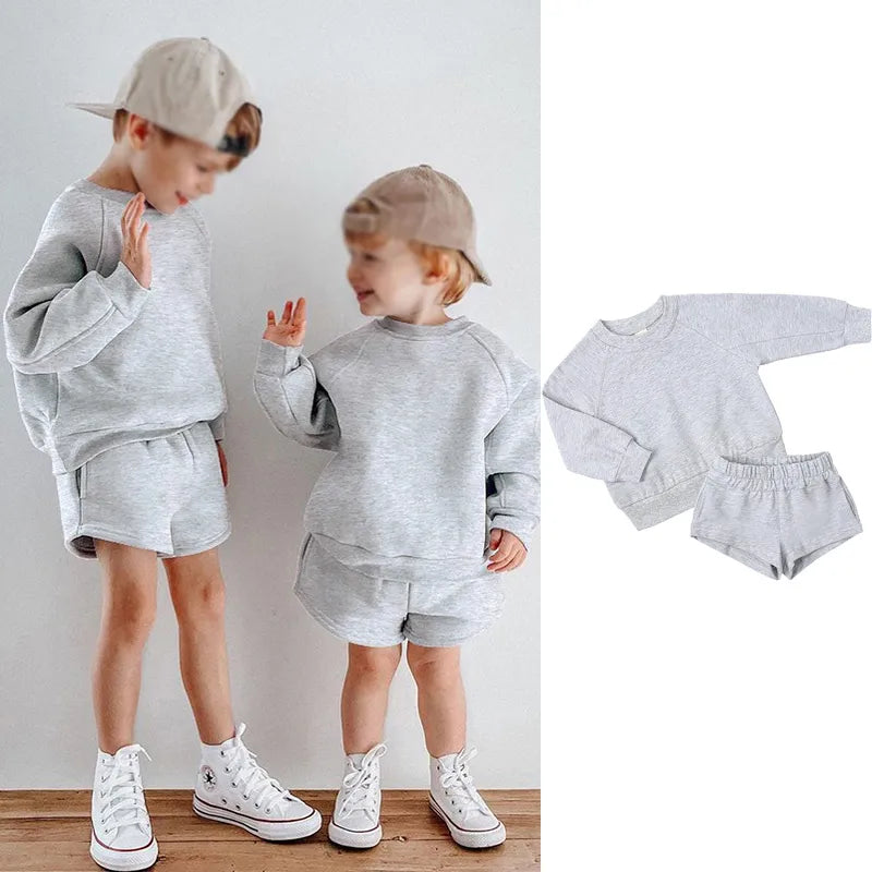 Kids Boys Girls Loose Sweatshirt with Elastic Joggers Shorts Set childrensterritory