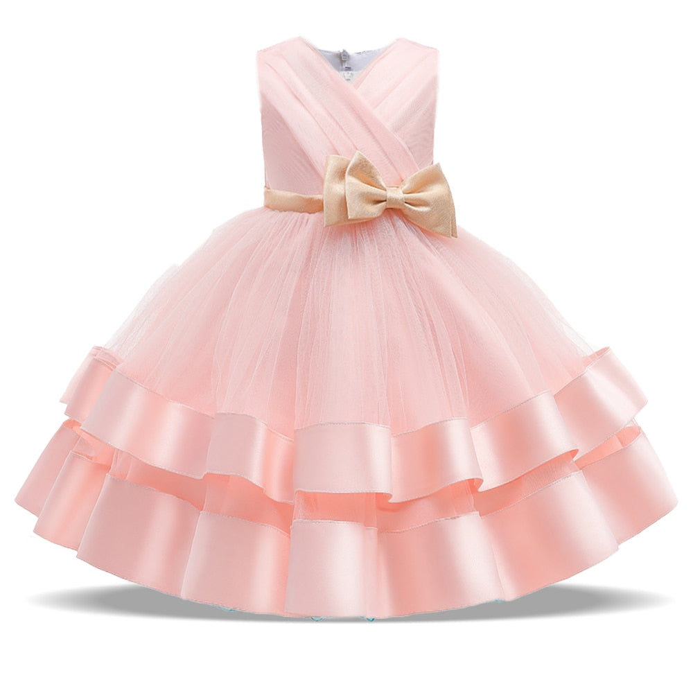 Elegant Formal Bow Puff Flower Girl Dresses for Birthday childrensterritory