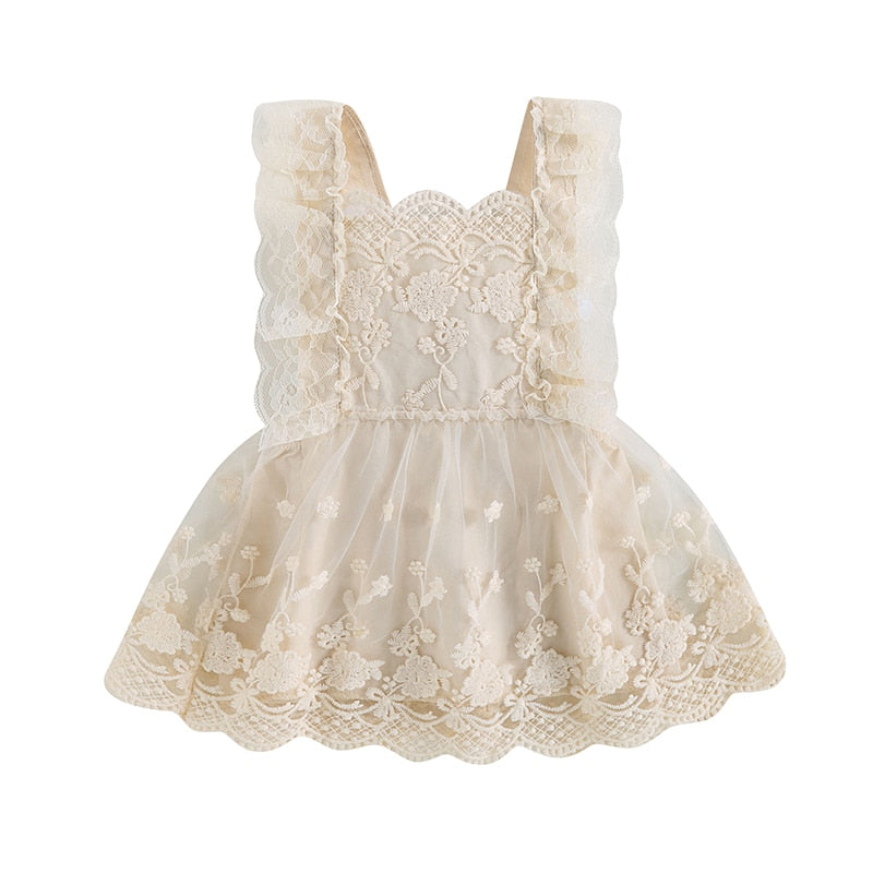 Kids Girls Backless Floral Embroidery Princess Dress childrensterritory