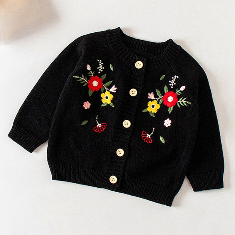 Infant Girls Long Sleeve Embroidery Knitted Cardigan childrensterritory