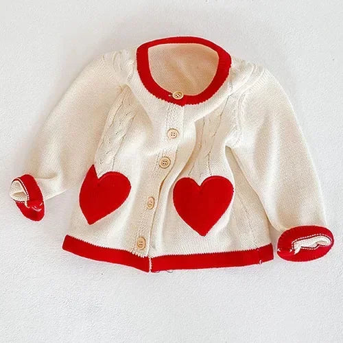 Solid Color Long Sleeve Infant Girls Knitted Cardigans childrensterritory