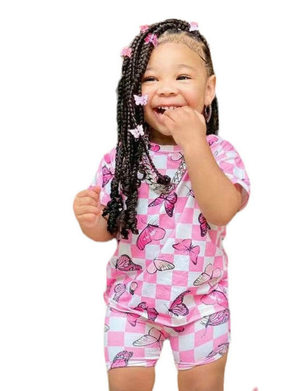 Two Pieces Kids Girls Butterfly Print Summer Clothing Sets childrensterritory