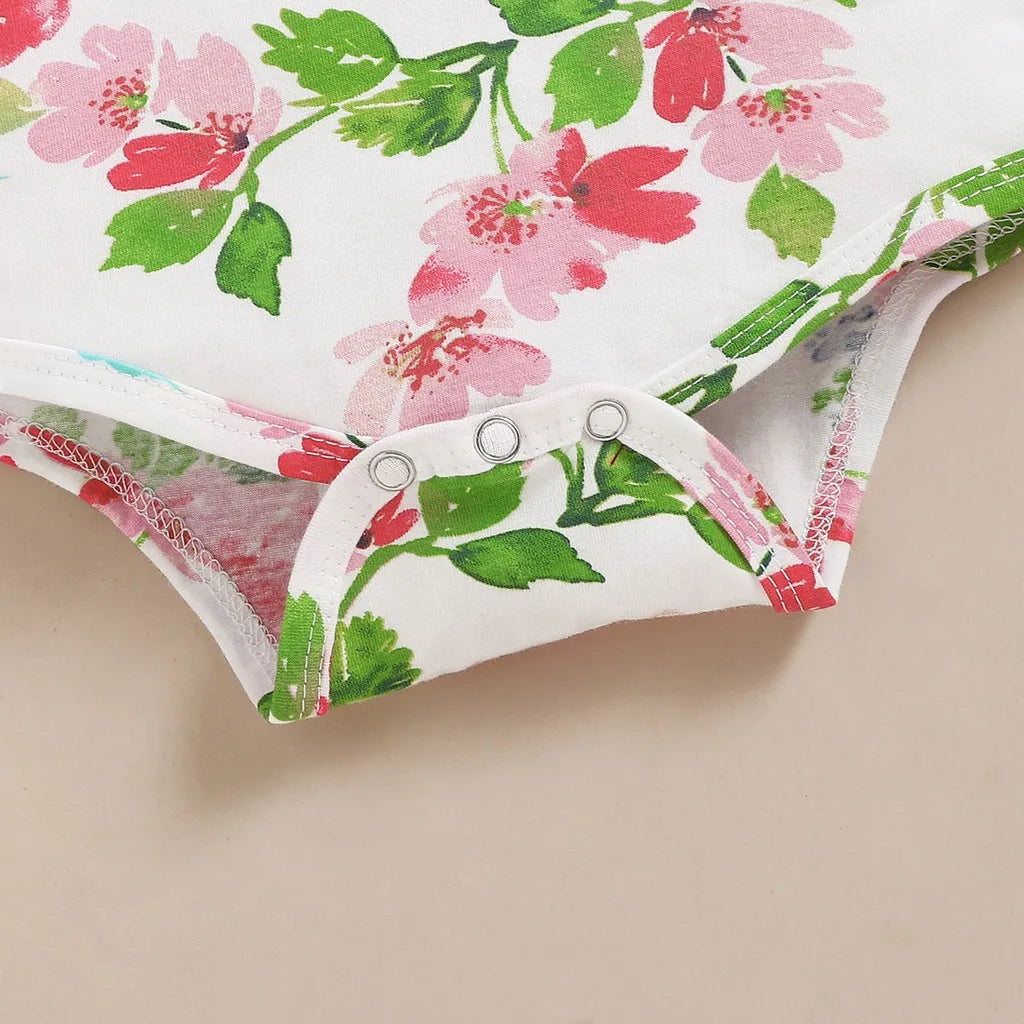 3Pcs Floral Print Romper & Skirt Clothes Set for Baby Girl
