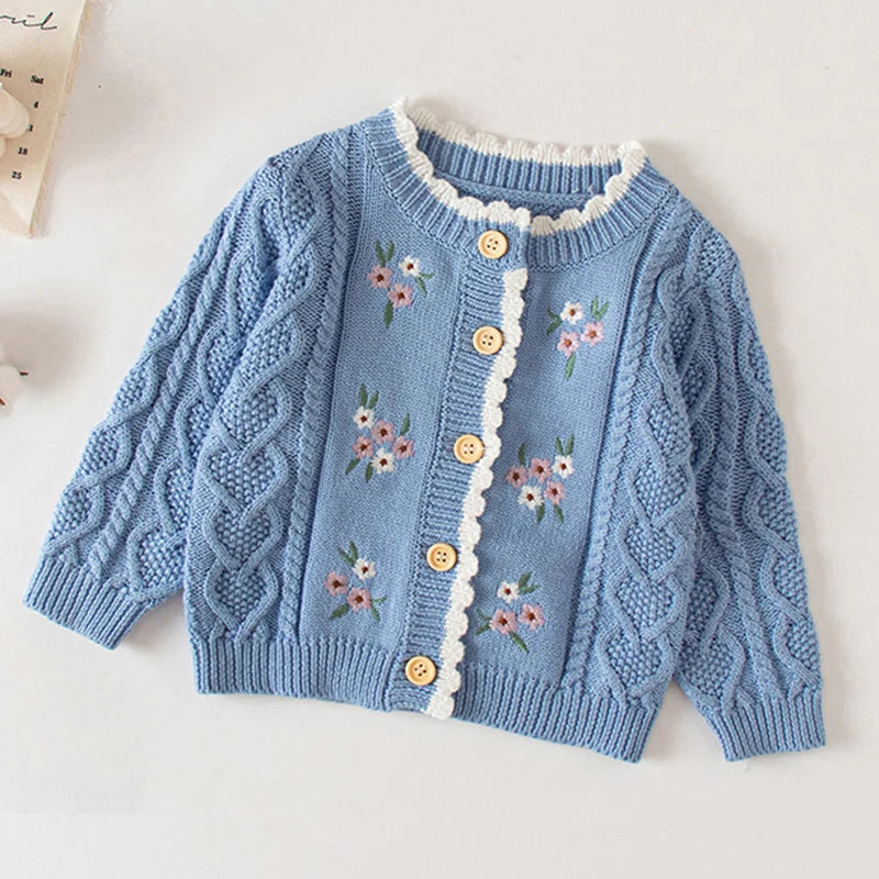 Baby Flowers Embroidered Long Sleeves Knitted Cardigans childrensterritory