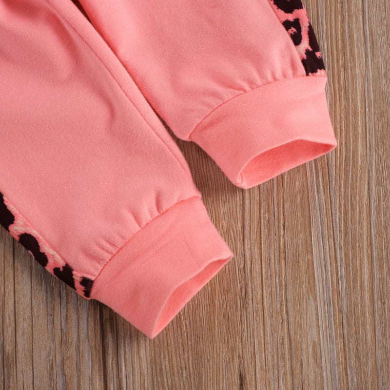 Baby Girl Leopard Letter Print Hooded Sweatshirt Pants Outfit childrensterritory