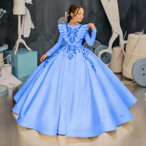 Gold Sequined Luxury Flower Girl Dress for Wedding/Communion