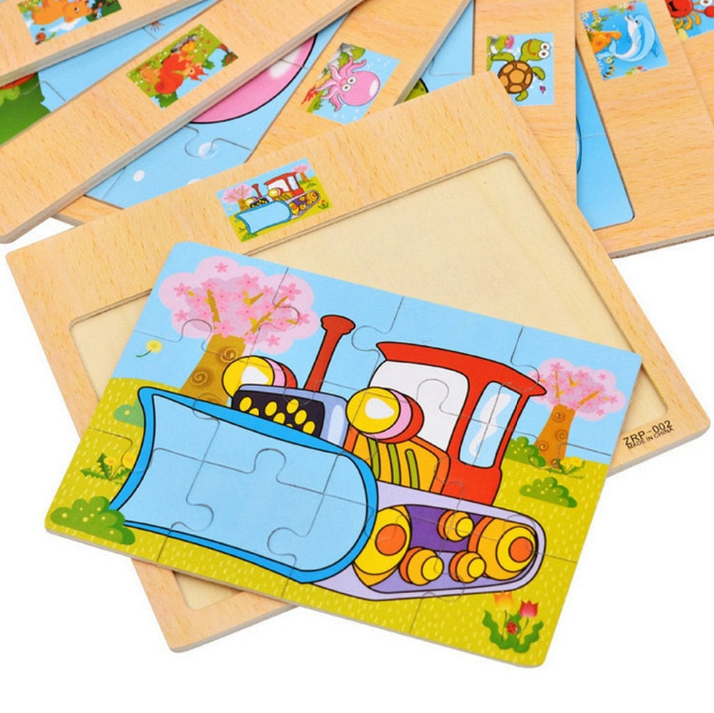 12/9 PCS Wooden Cartoon Animals Puzzle Toys childrensterritory