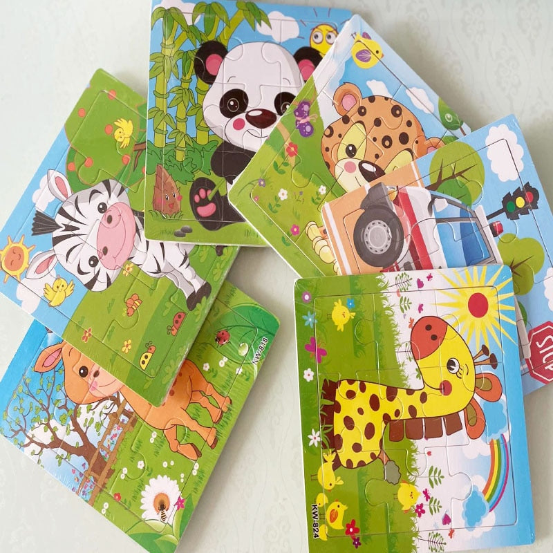 12/9 PCS Wooden Cartoon Animals Puzzle Toys childrensterritory