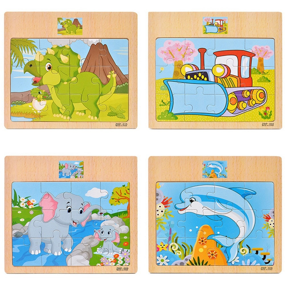 12/9 PCS Wooden Cartoon Animals Puzzle Toys childrensterritory
