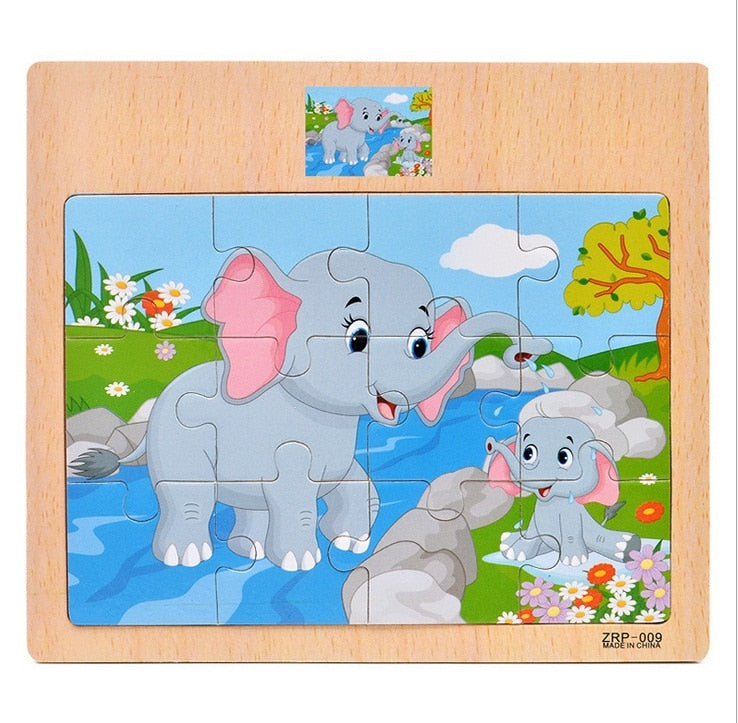 12/9 PCS Wooden Cartoon Animals Puzzle Toys childrensterritory