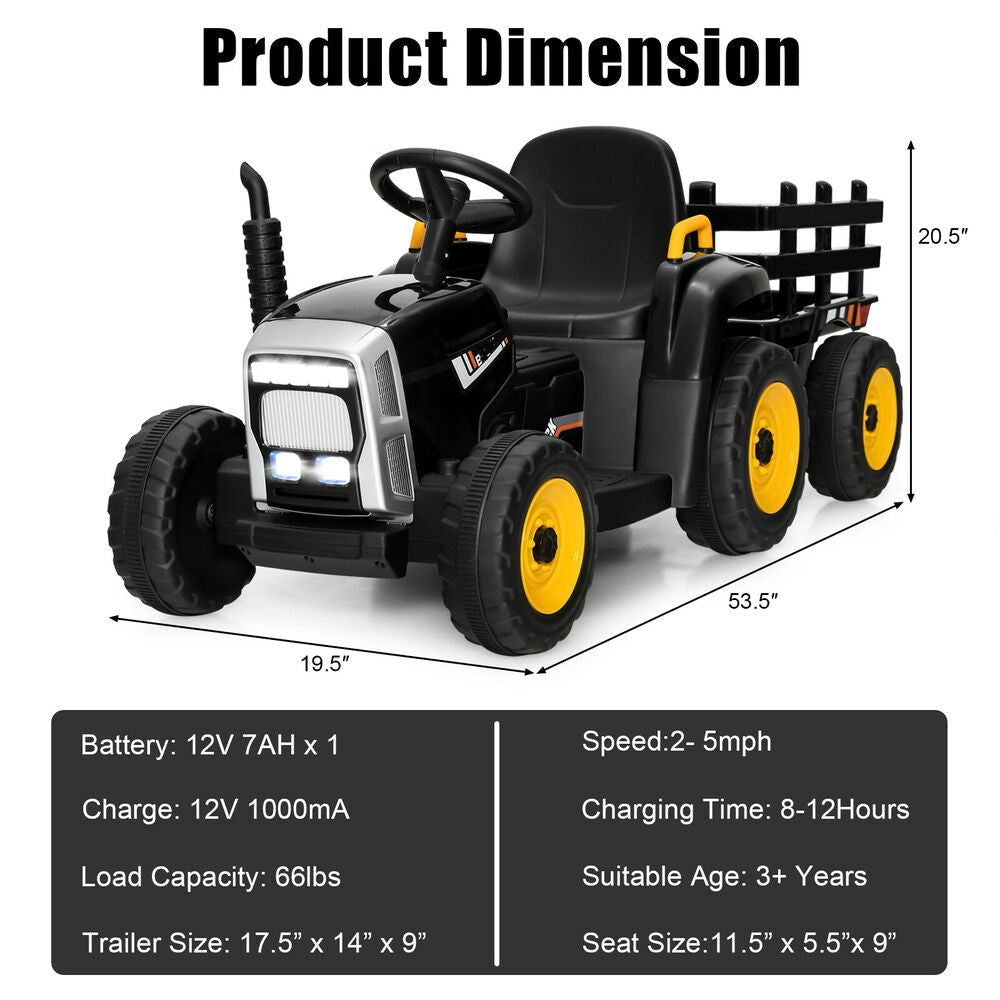 12V Kids Remote Control Ride-on Tractor with Trailer childrensterritory