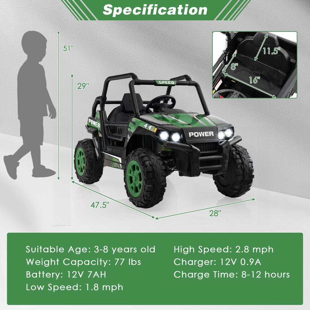 12V Kids UTV Electric Remote Ride-On Truck w/ LED Lights childrensterritory