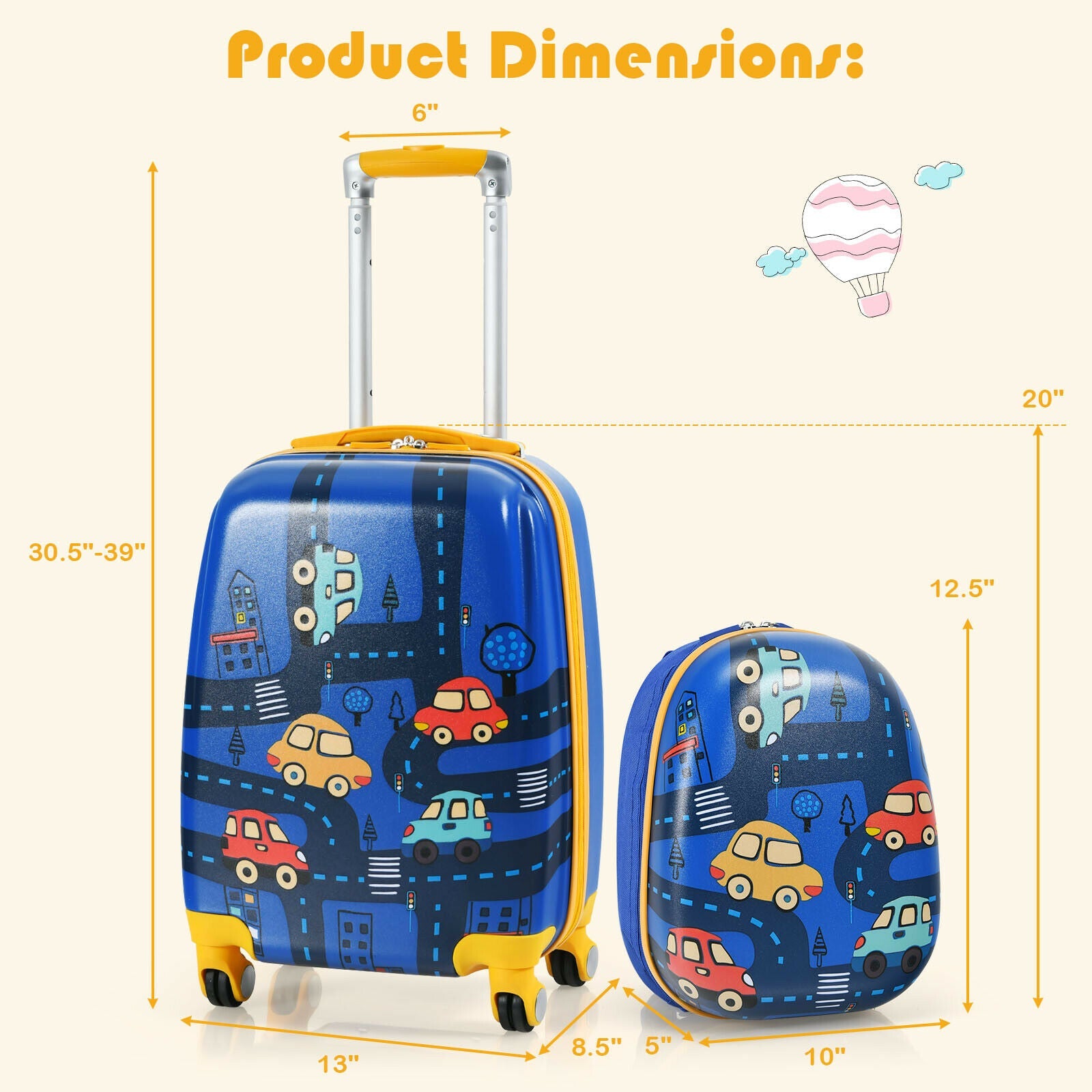 18" Kids Carry On Luggage Set w/ 18" Backpack childrensterritory